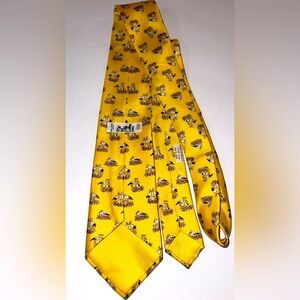 Yellow hermes designer Silk Ties with Animal Print